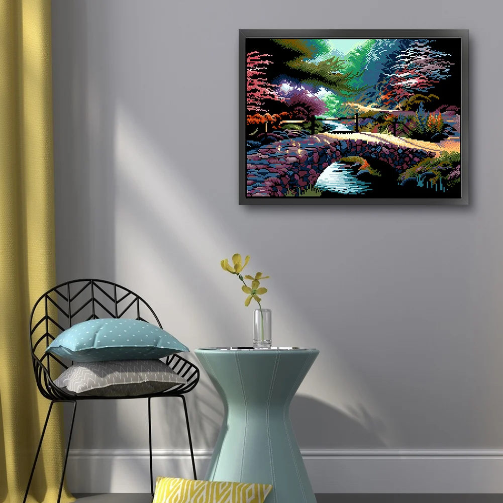 9CT Full Stamped Cross Stitch Bead Embroidery- Bridge(Canvas|54*43CM)