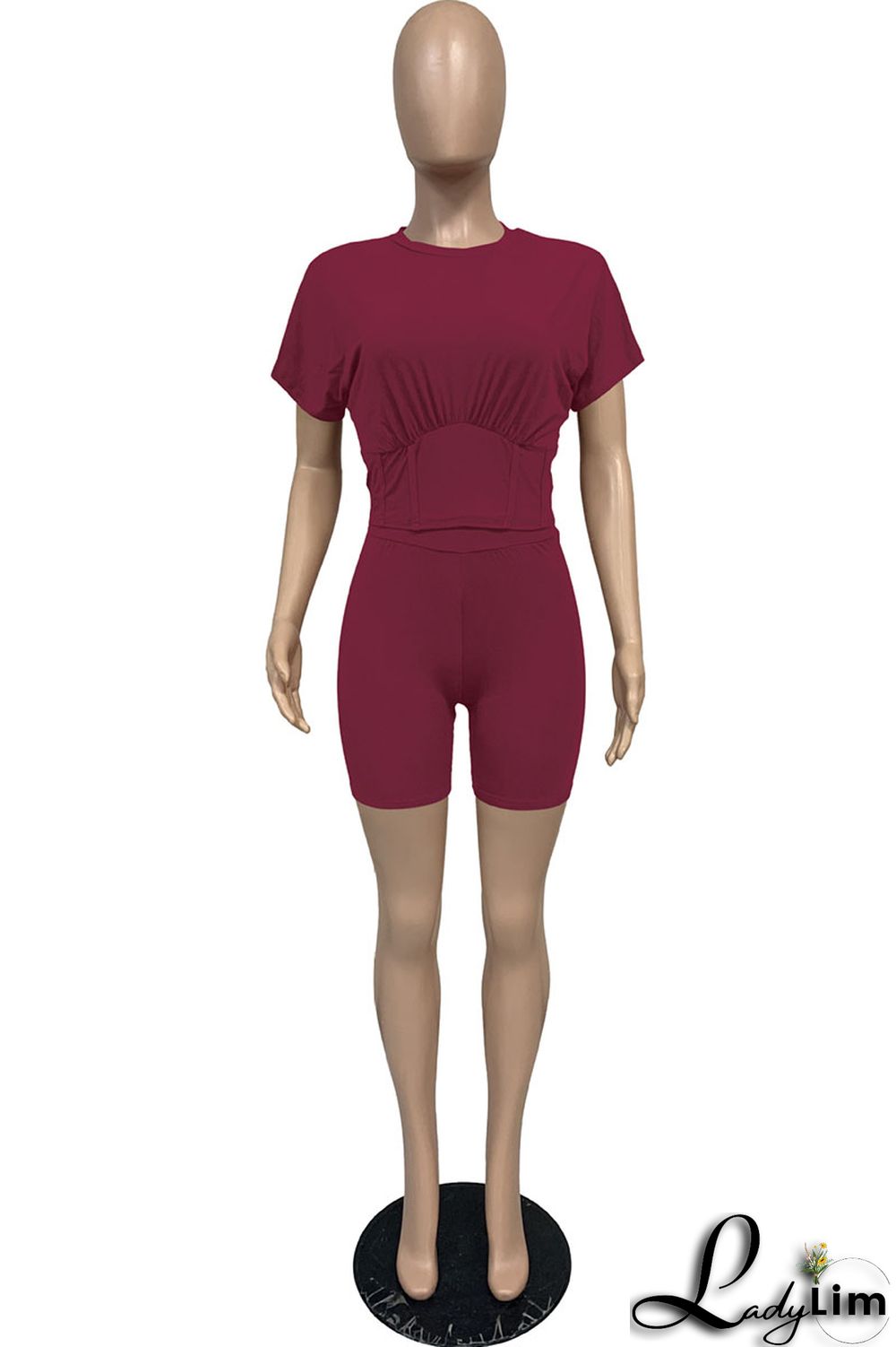 Yellow Casual Solid Split Joint O Neck Short Sleeve Two Pieces