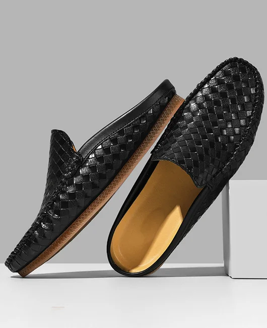 Versatile Grid Flat Half Slip-on Shoes Okaywear