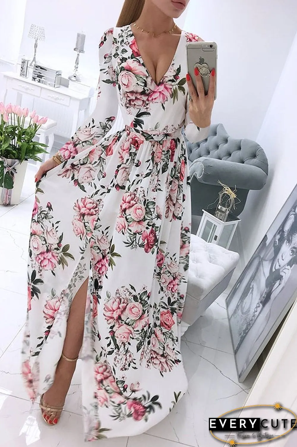 Enchant My Dreams Floral Slit Maxi Dress