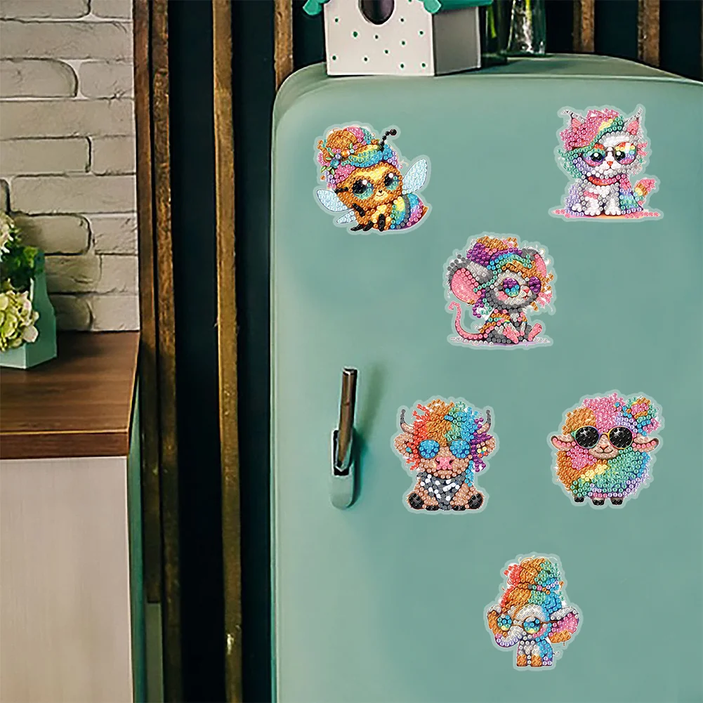 8Pcs Cartoon Animal Special Shape Diamond Painting Fridge Magnet Fridge Stickers