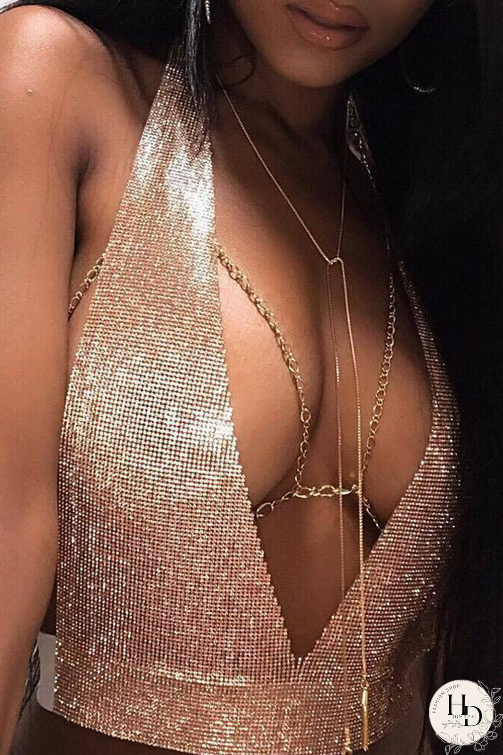 Silver Sexy Solid Split Joint Halter Tops