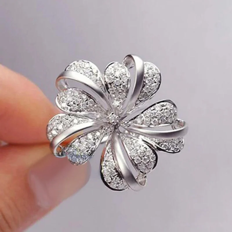 Brilliant Zircon Bejeweled Flower Shaped Rings