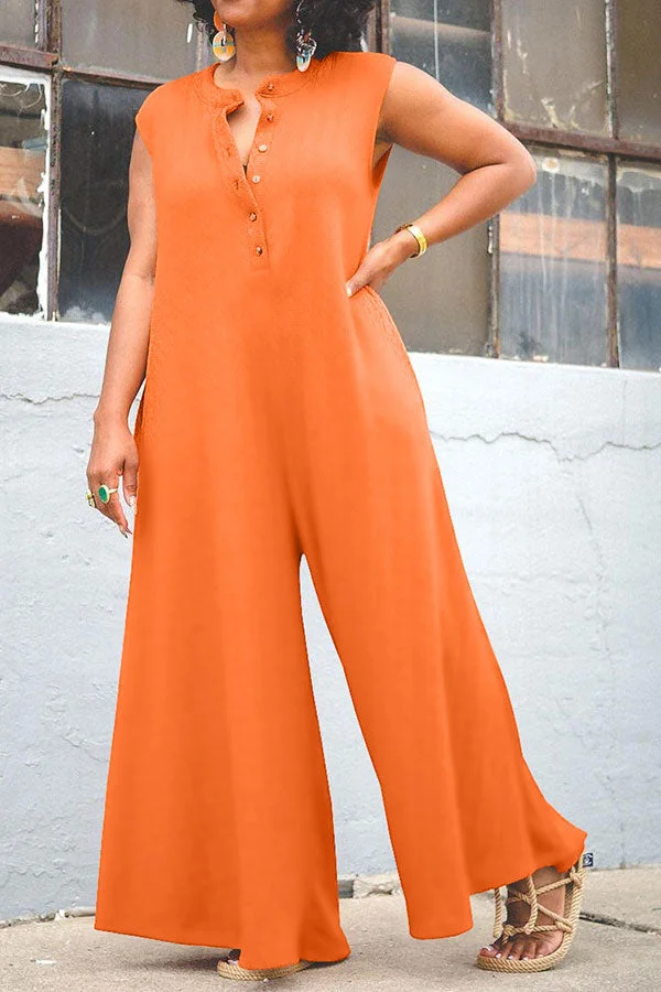 Solid Color Relaxed Wide Leg Jumpsuit