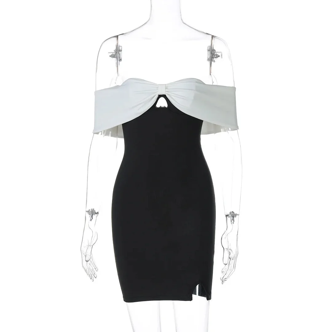 Toloer Black Off-shoulder Bodycon Contrast Mini Dress-Outfit Ideas