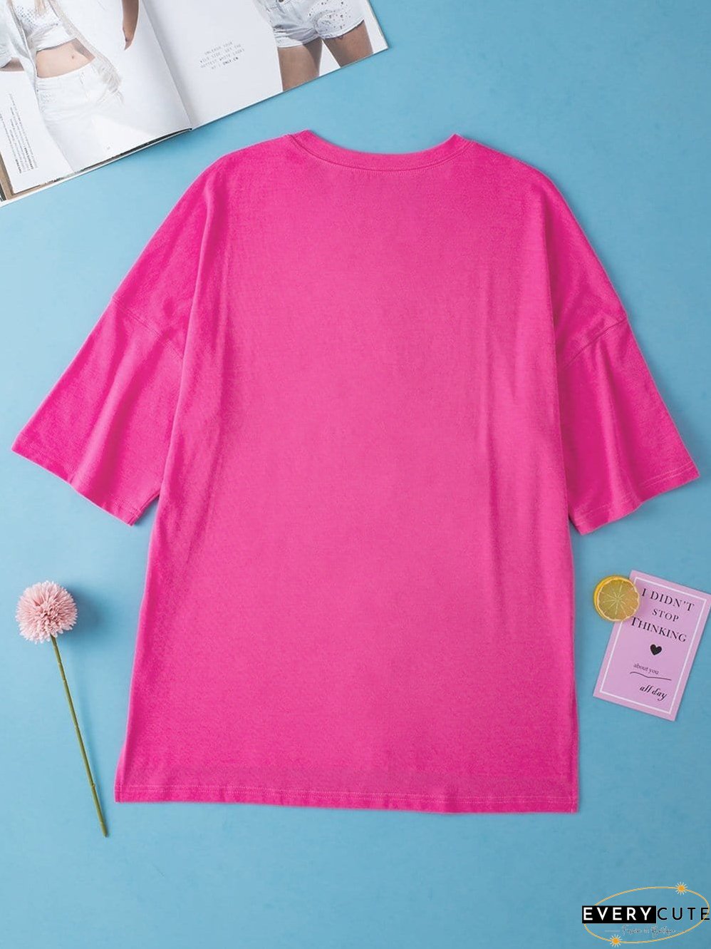 Crimson Red Extended Length Short Sleeve Slit Detail Drop Shoulder Blouse