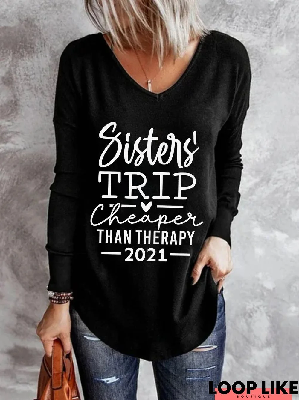 Casual Long Sleeve V Neck Plus Size Printed Tops T-shirts