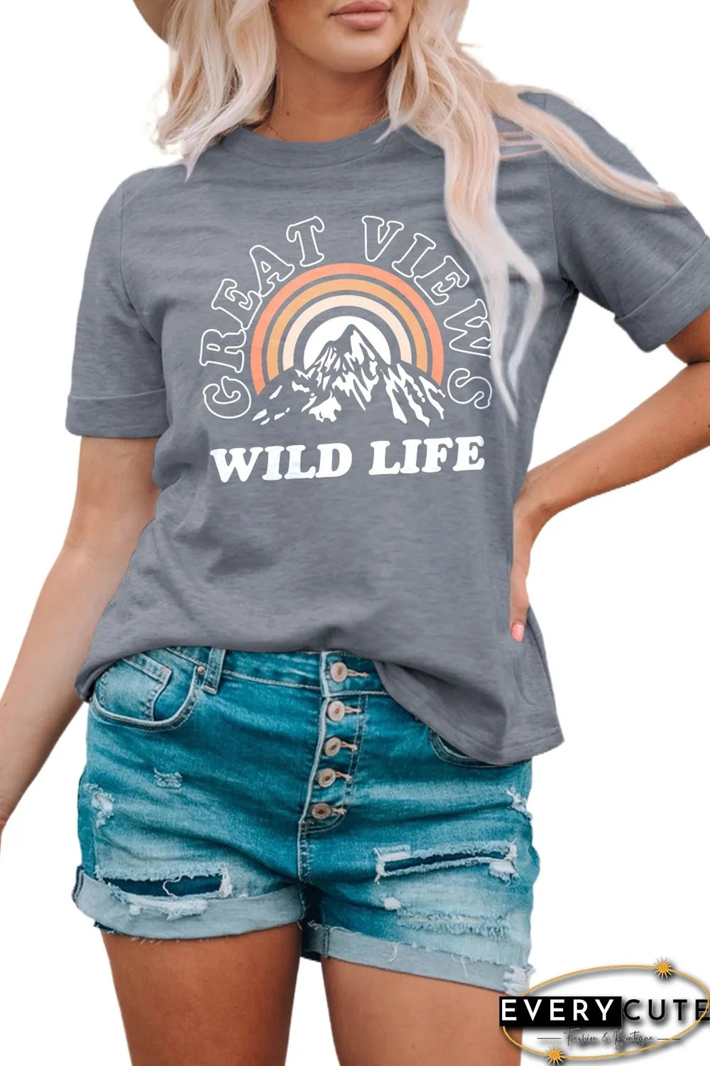 Gray WILD LIFE Mount Graphic Print Short Sleeve T Shirt