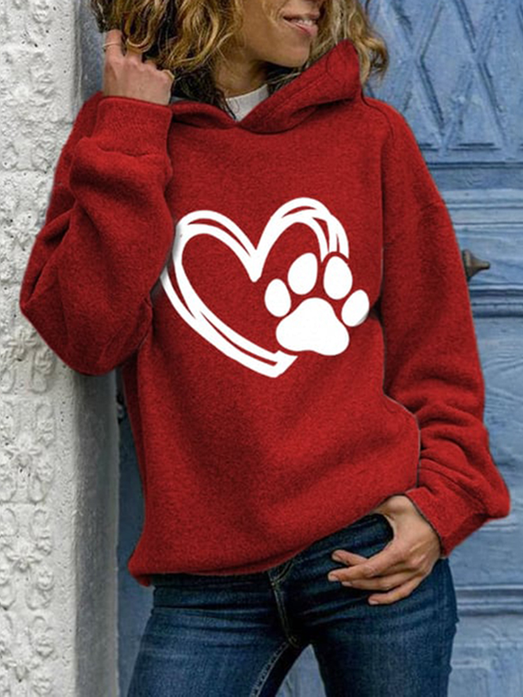 Comstylish Love Dog Paw Print Long Sleeve Hoodie