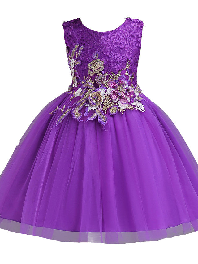 Princess Midi Wedding / Birthday Lace / Tulle Sleeveless Jewel Neck With Lace / Embroidery / Appliques