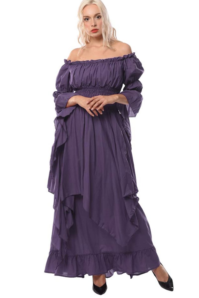 Medieval Purple Victoria Off Shoulder Bandage Irregular Hem Lantern Sleeve Maxi Dress [Pre-Order]