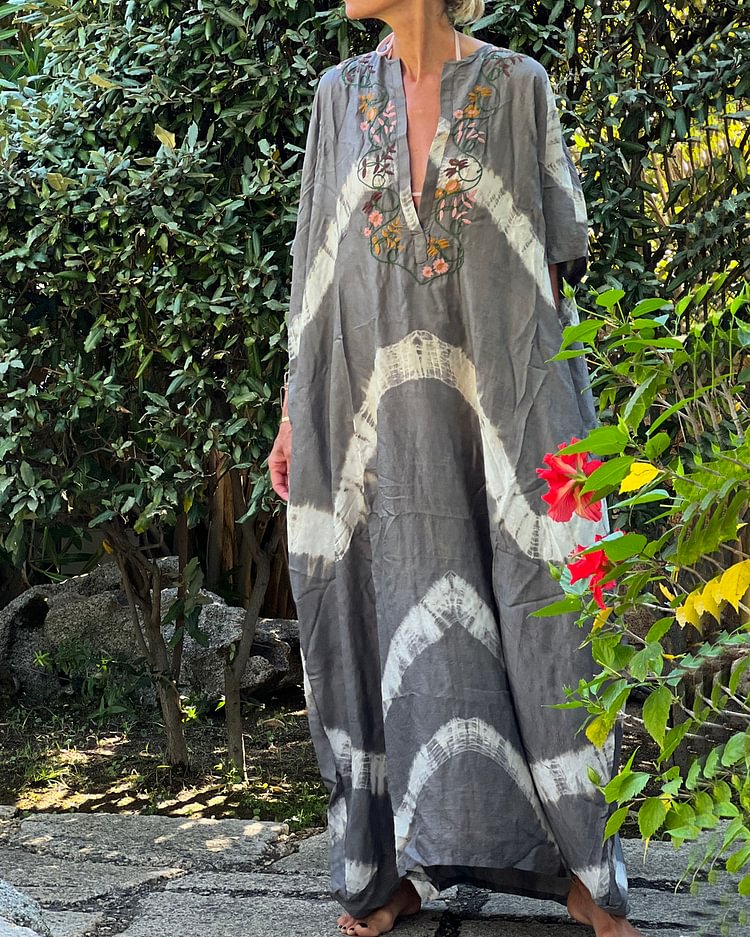 Embroidered Cotton and Linen Maxi Dress