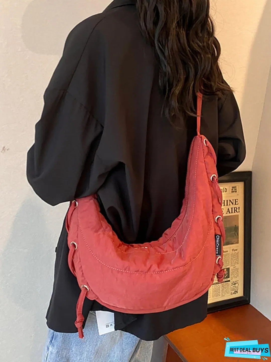 Lace-Up Polyester Crossbody Bag