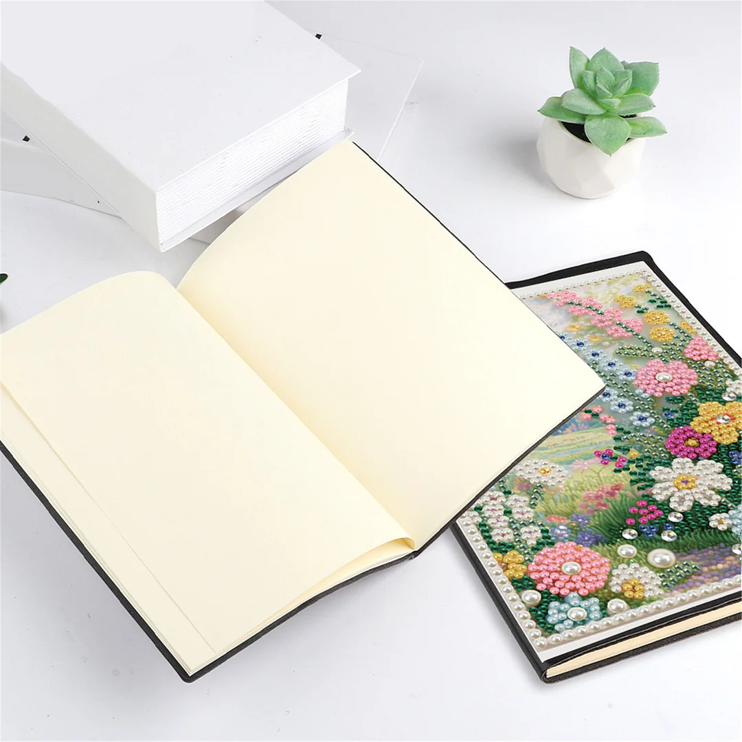 Summer Forest Partial Pearl DIY 50 Pages A5 Diamond Painting Notebook Special Shaped Diamond Art Diary Book Kits Wireless Strip 5D Crystal Art Paintings Sketchbook for Art Drawing