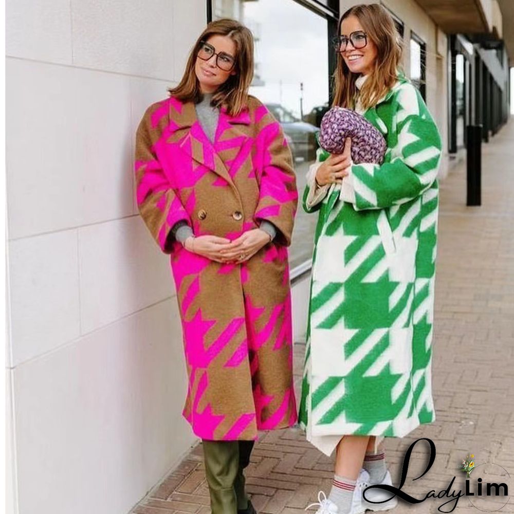 Women Color Block Long Sleeve Turndown Collar Print Jacket