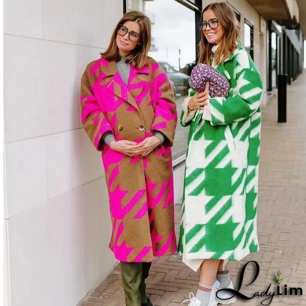 Women Color Block Long Sleeve Turndown Collar Print Jacket