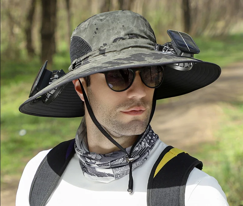 Wide Brim Solar Fan Outdoor Fishing Hat-Solar & USB Charging