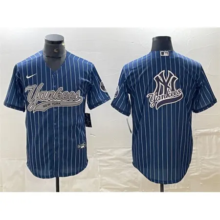 Men's New York Yankees Navy Team Big Logo Cool Base Stitched Baseball Jersey H6FU