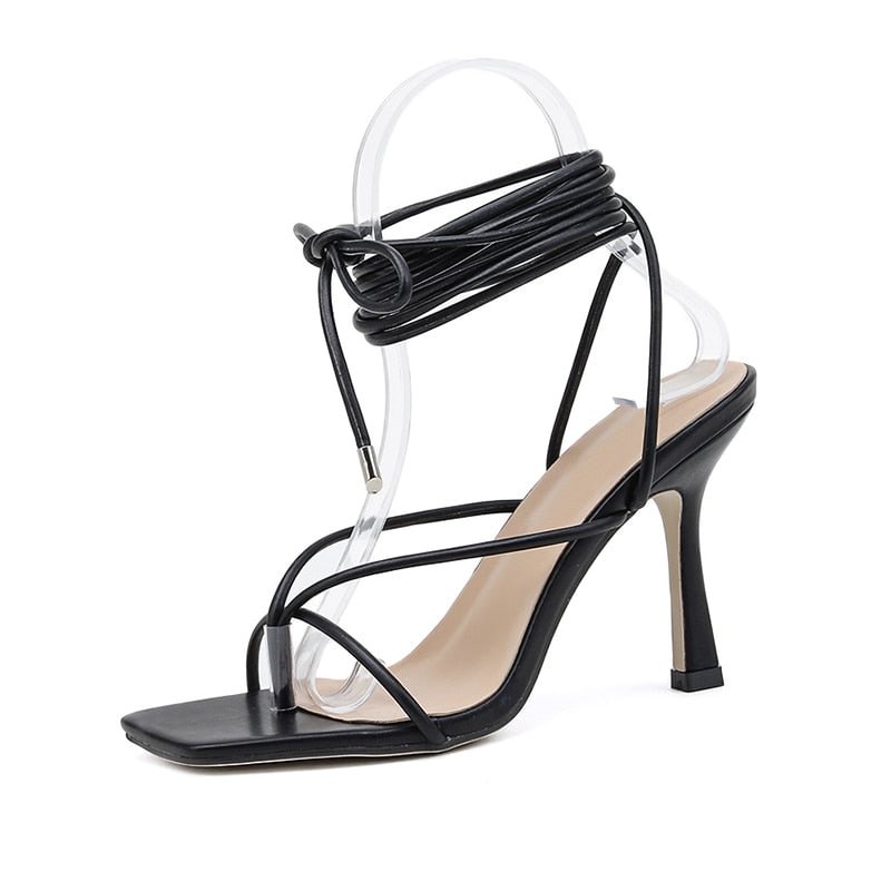 Summer women sandals narrow band vintage square toe high heels cross strap thong sandals women V shape design shoes women