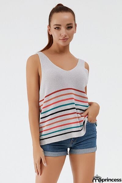 Striped V-Neck Wide Strap Tank