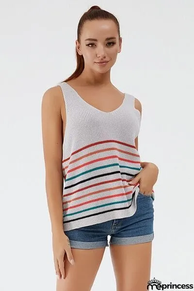 Striped V-Neck Wide Strap Tank