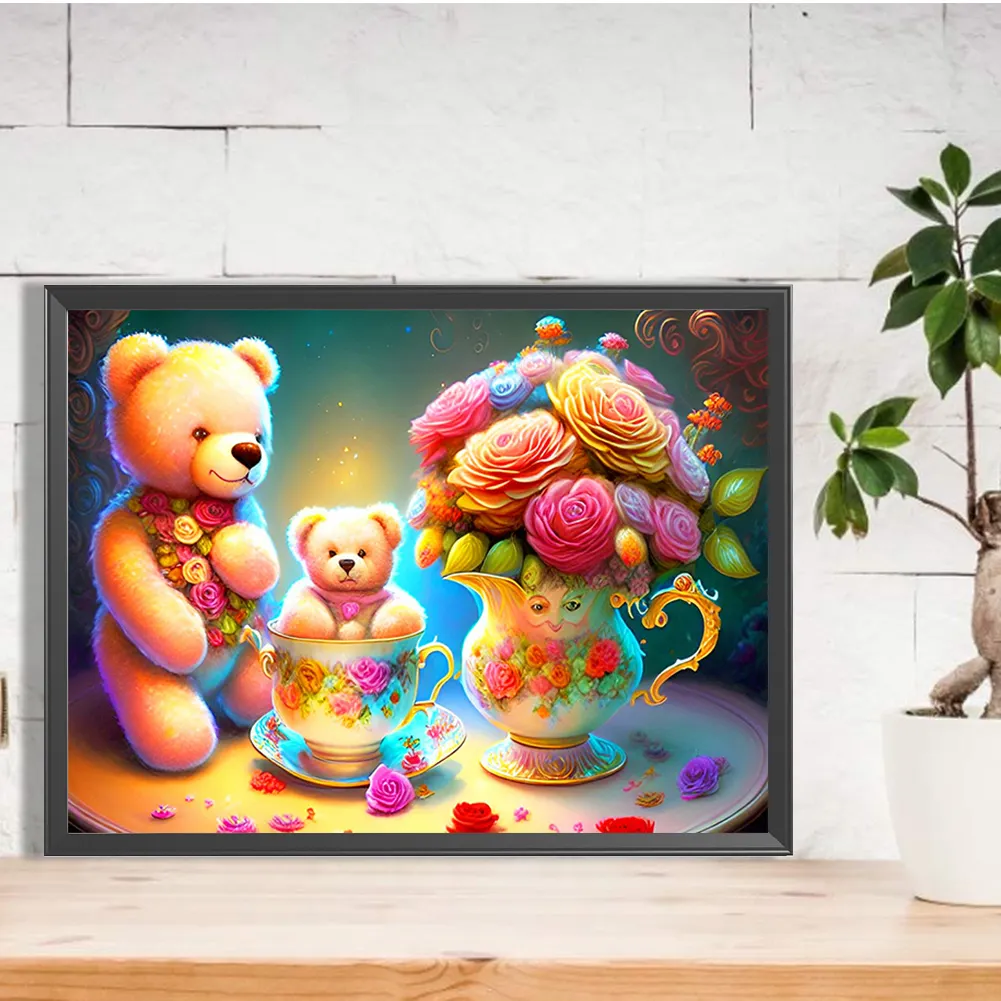 Full Round Diamond Painting 40*30cm - Roses And Teddy Bear