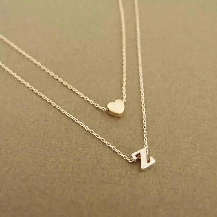 Double Layered Heart Necklace-Personalized Letter Necklace Gifts for her
