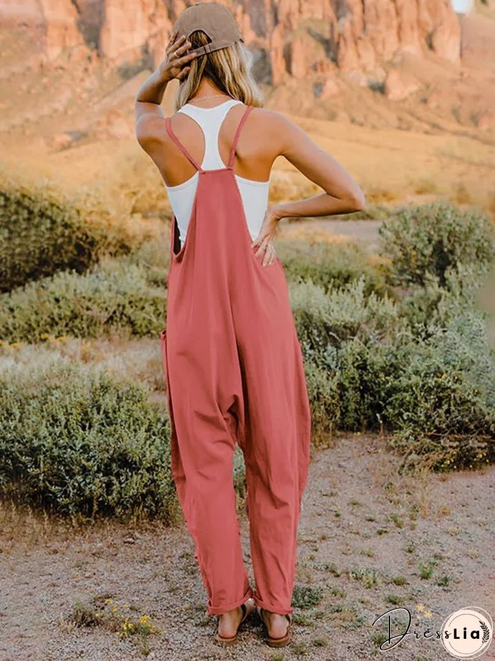 Double Take Full Size Sleeveless V-Neck Pocketed Jumpsuit