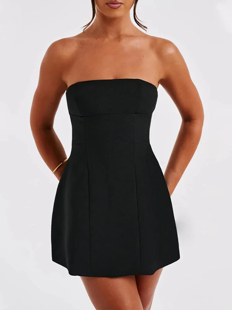 Toloer Strapless Solid Mini Dress-Outfit Ideas