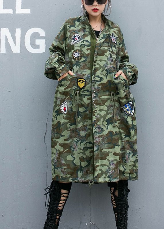 Casual Camouflage Rivet Print Pockets Fall Denim Long Sleeve Trench coats Coat CK768- Fabulory