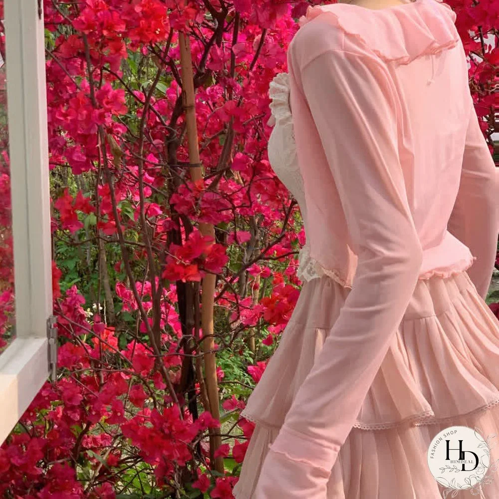 Pure Color Cardigan Lace-up Lace Corset Top Layered Mini Skirt