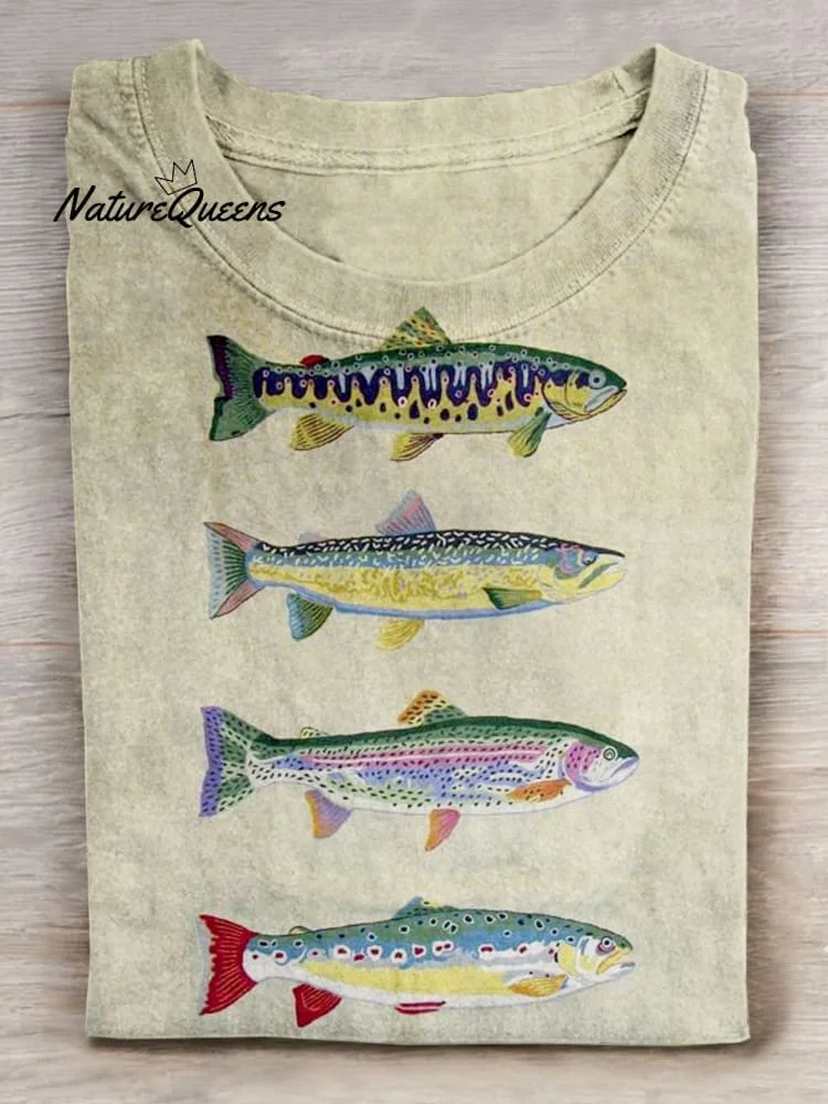 Fish Art Print Casaul Short Sleeve T-shirt