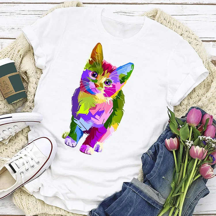 Cute cat T-shirt Tee - 01846-Annaletters