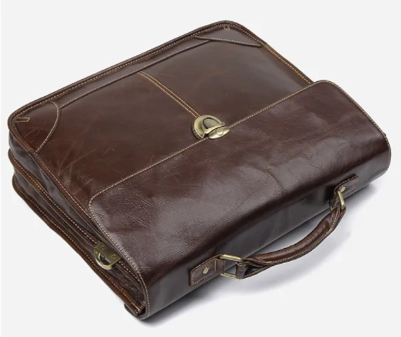 Brown distressed leather computer bag , real full grain leather laptop bags for men , slim leather document bag briefcase