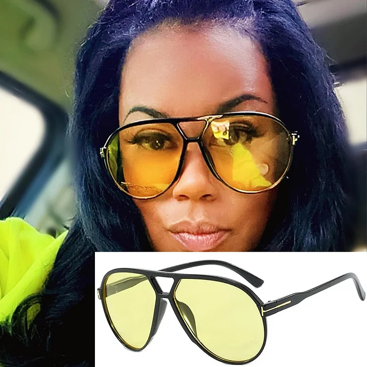 Vintage Oversized Pilot Sunglasses Women Brand Designer Black Yellow Goggle Gradient Big Frame Sun Glasses UV400 Luxury Men's Sh