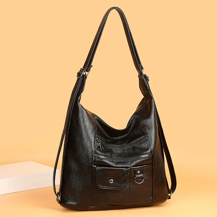women's retro multi-pocket fashion soft leather bag