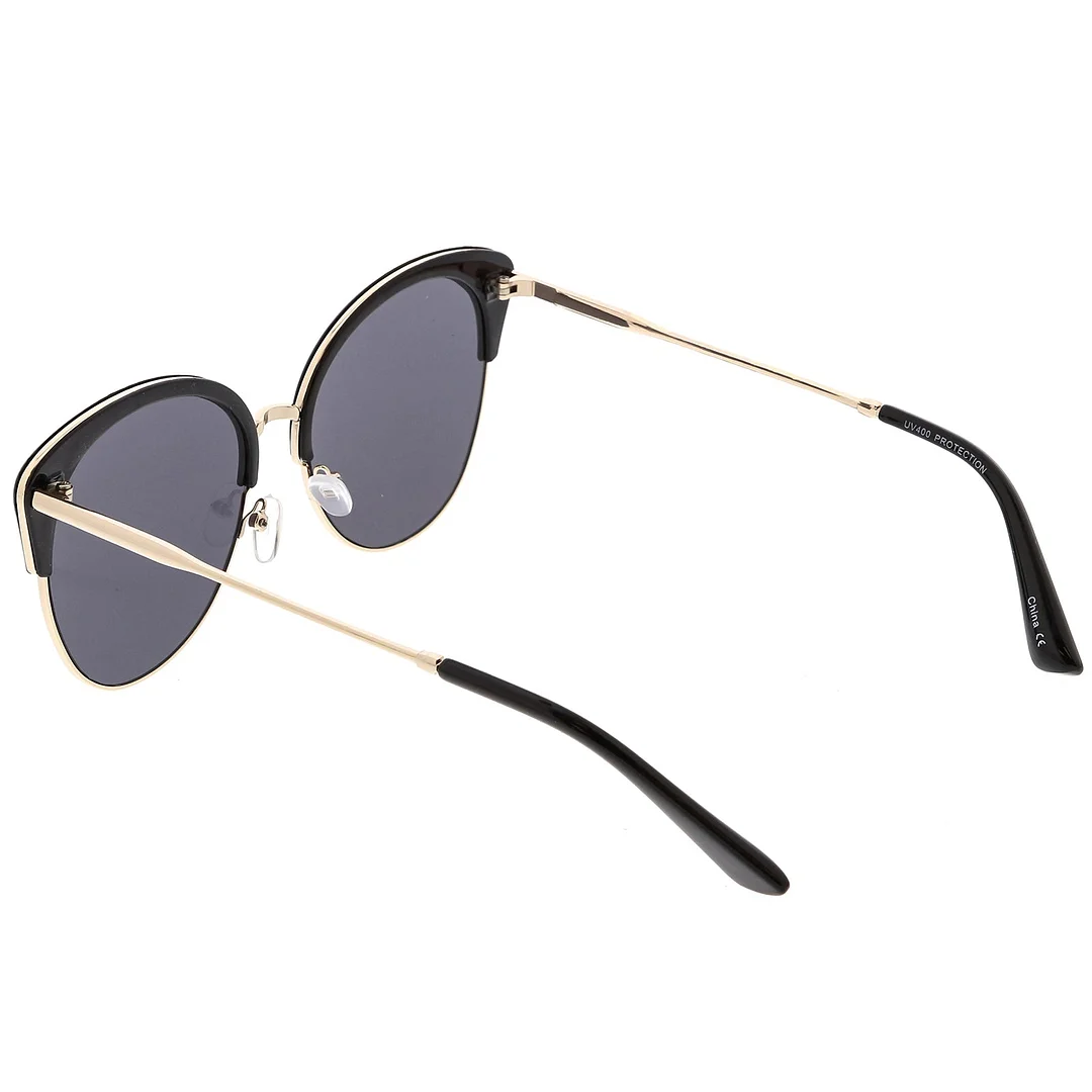 Oversize Half Frame Cat Eye glasses With Round Neutral Color Flat Lens 58mm