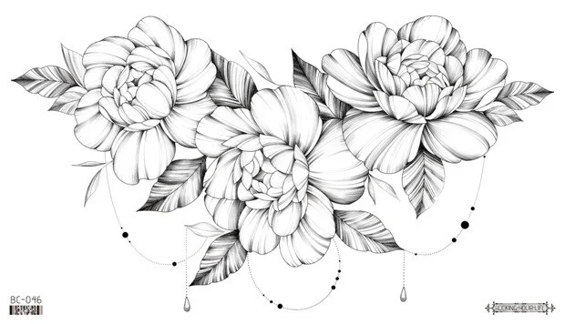 Sdrawing Temporary Tattoo Sticker leaf flower plant black sketch Fake Tatoo Breast Chest Back Belly Flash Tatto For Women Girl