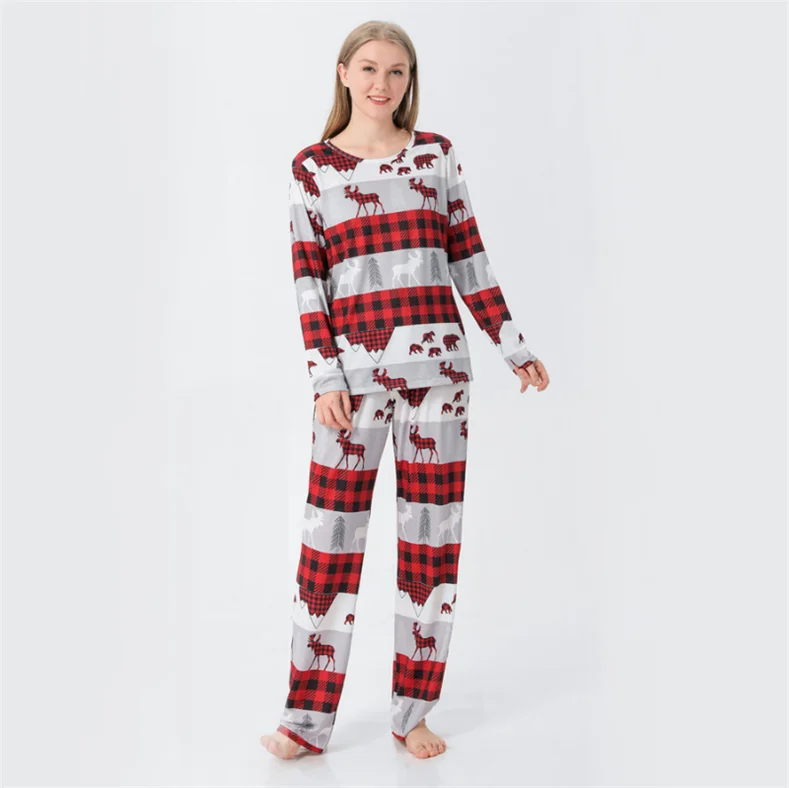 Christmas print patchwork round collar pajamas set