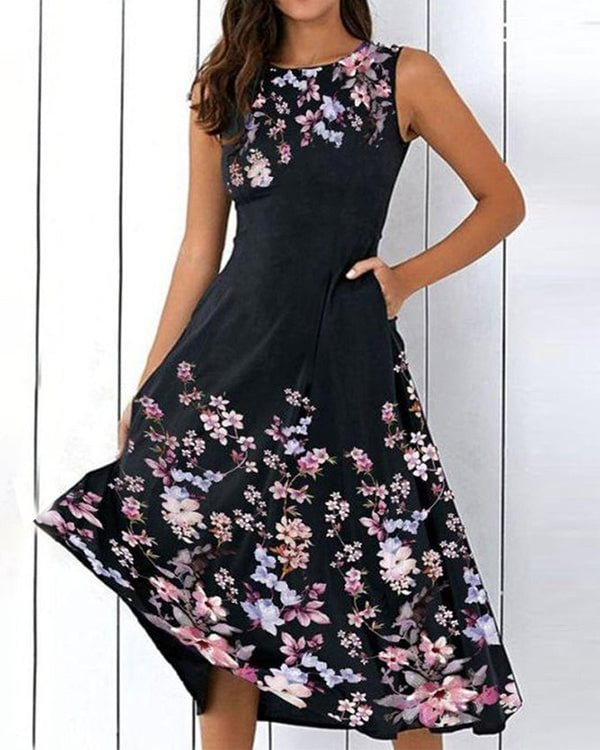 Casual Regular Fit Floral Sleeveless Knit Dress