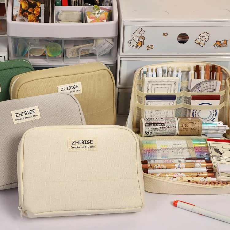 Journalsay 1Pc Multi-functional Large-capacity Canvas Pencil Case