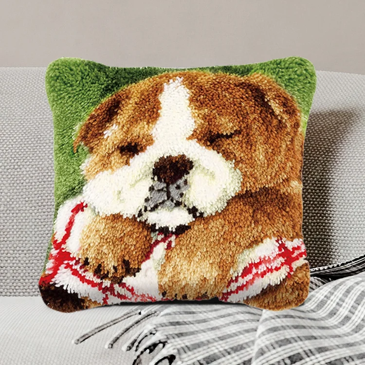 Lazy Red-Tiger Bulldog Pillowcase Latch Hook Kits for Adult, Beginner and Kid veirousa