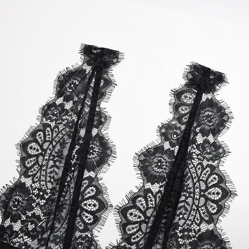 Uveng New Women's Sexy Bodywear Deep V Perspective Hollow Lingerie Three-Point Set