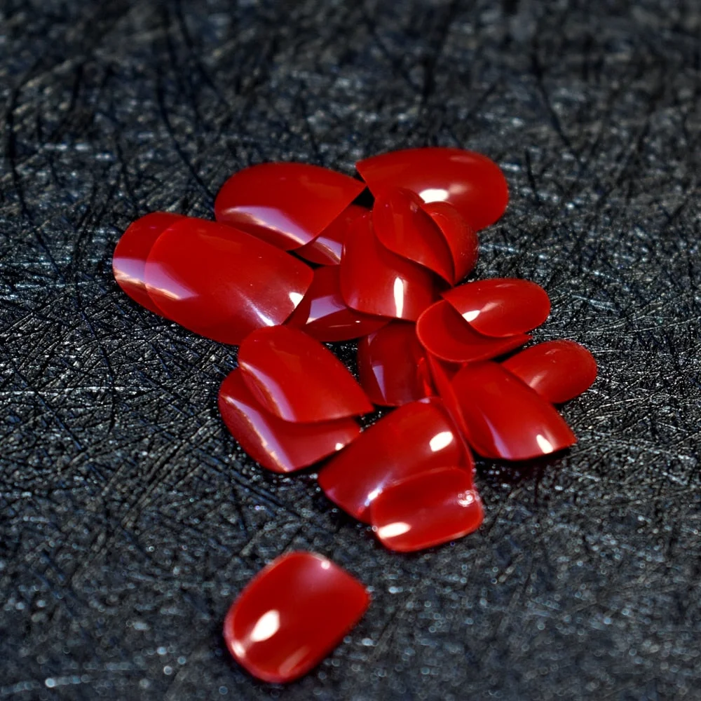 Gorgeous Dark Red Children Press On Nails Short Kids False Nails for Small Size Nails Carnival Style Festival Decoration 24pcs-Nail Inspo