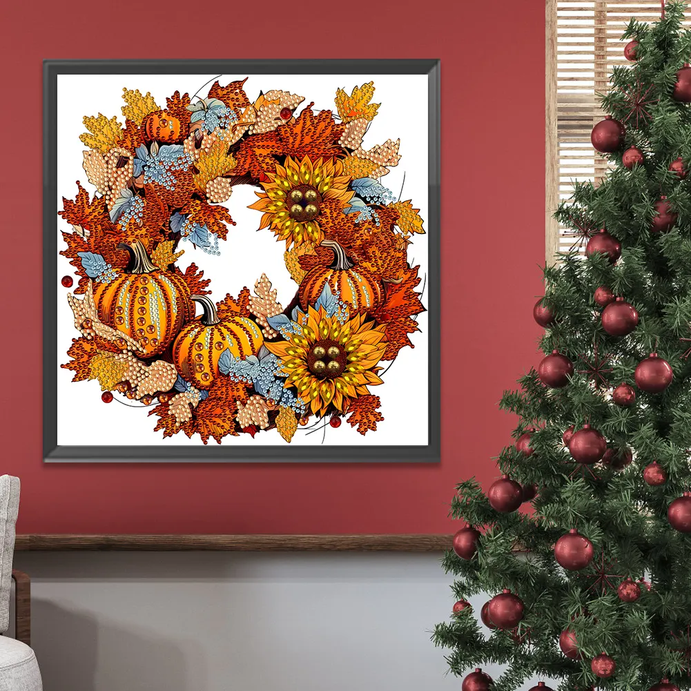 Diamond Painting - Partial Special Shaped Drill - Pumpkin Wreath(Canvas|30*30cm)