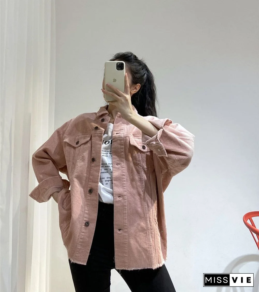 New Women Vintage Green Blue Warm Corduroy Jacket Coat Casual Boyfriend Loose Outwear Tops Female Abrigos Mujer Invierno