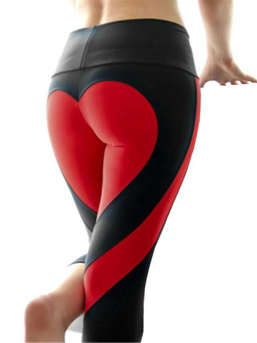 Heart Pattern Color Block Yoga Pants Leggings