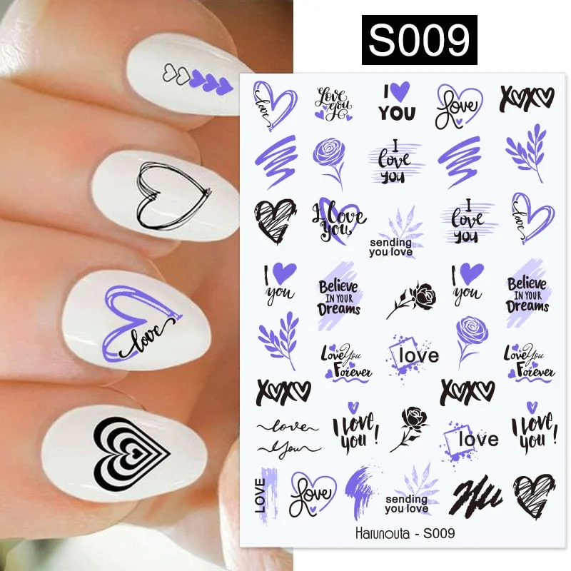 1PC Black White Leaves Flower 3D Nail Stickers Tropical Plants Mandala Leaf Geometry Transfer Decals Nail Art Decorations-Nail Inspo