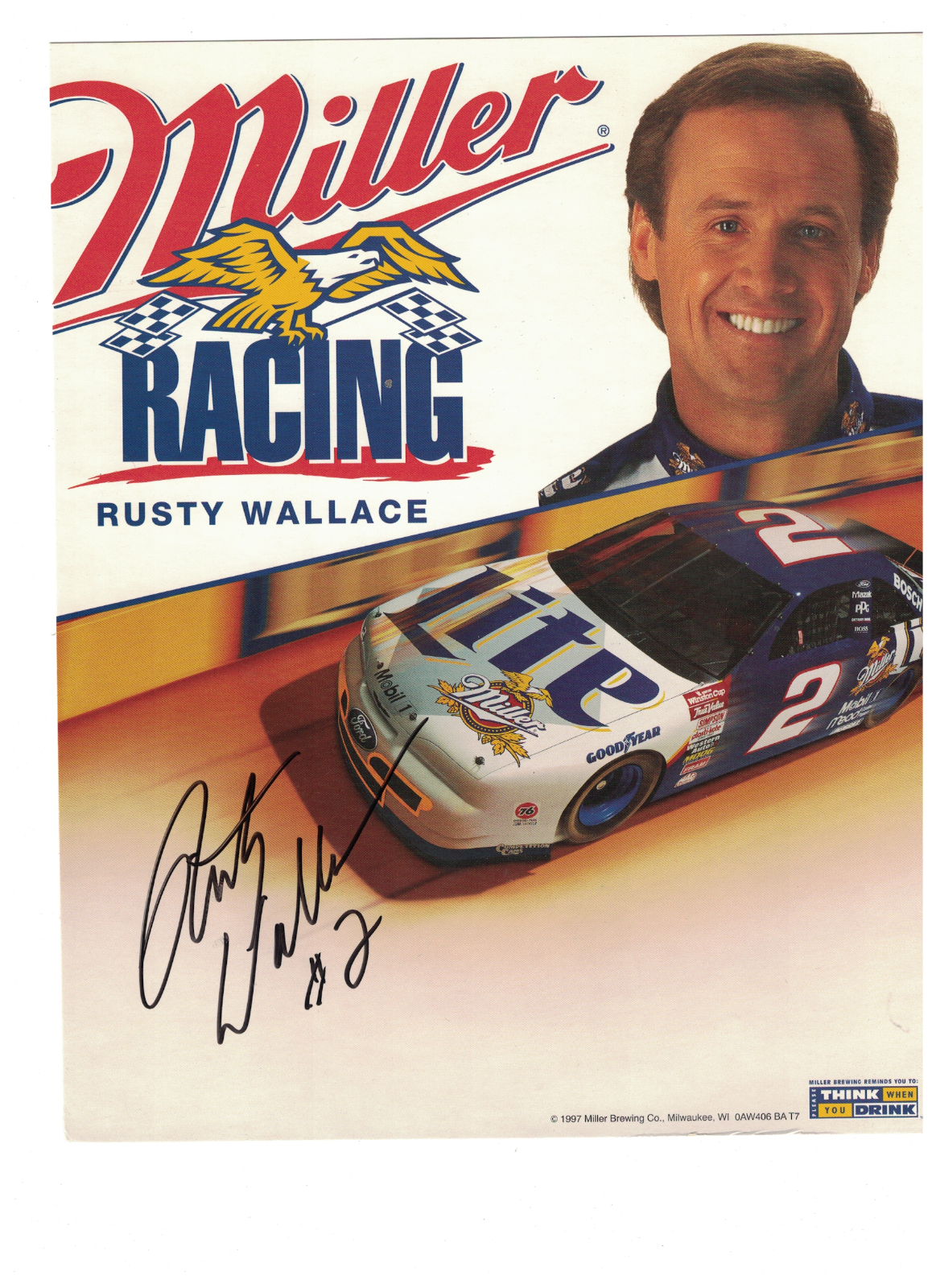 Rusty Wallace NASCAR 8x10 Racing Photo Poster painting Card W/Our COA