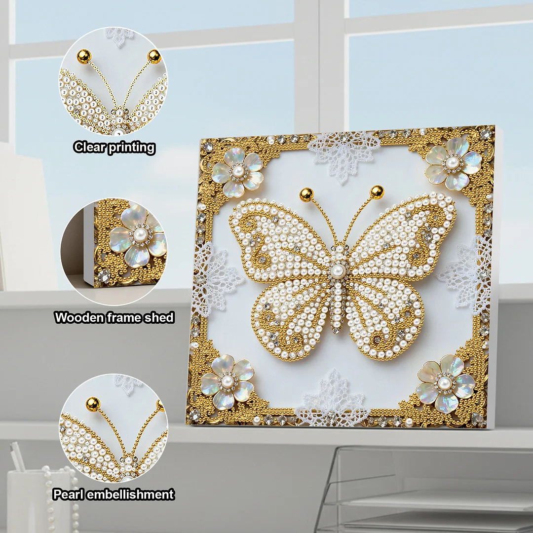 Butterfly DIY Pearl Diamond Art Kit for Adults Home Decor 25x25cm With Frame